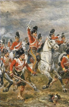 古典的 Painting - ハイランド連隊の支援を受けたロイヤル・スコッツ・グレイのワーテルロー突撃 ロバート・アレクサンダー・ヒリングフォード戦争